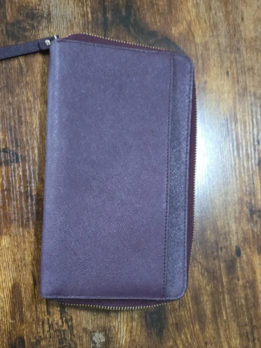 kate spade deep plum Saffiano zip-around leather wallet